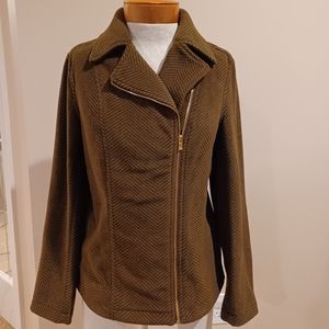 Isaac Mizrahi, Polar Fleece Jacket, sz S, brown/black, herringbone pattern